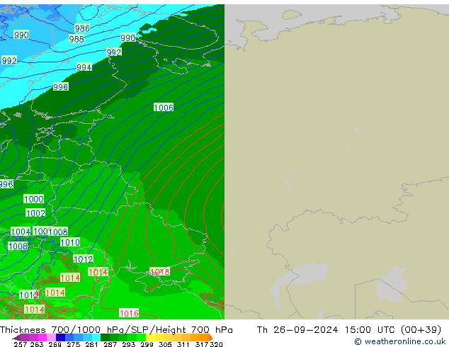 Thck 700-1000 hPa Arpege-eu Th 26.09.2024 15 UTC