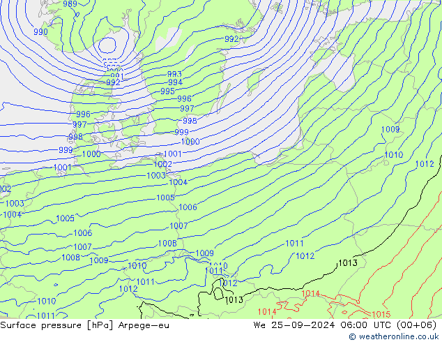 pressão do solo Arpege-eu Qua 25.09.2024 06 UTC