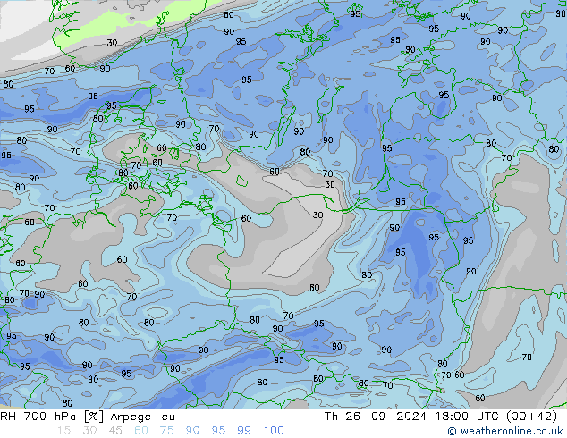 RH 700 hPa Arpege-eu gio 26.09.2024 18 UTC