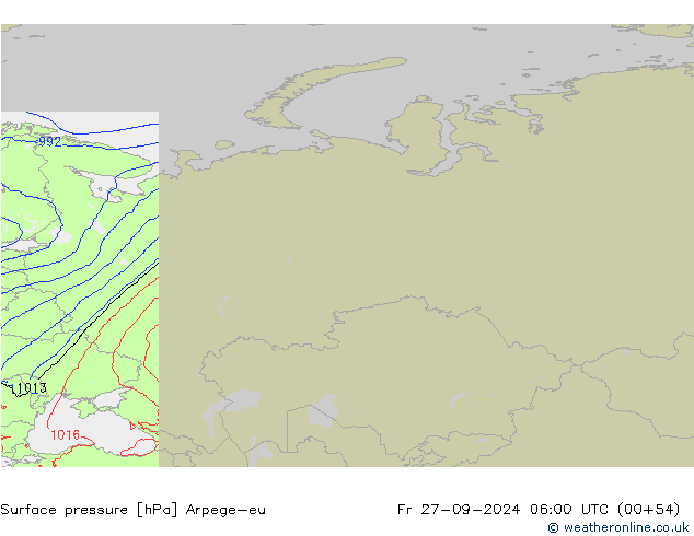 Atmosférický tlak Arpege-eu Pá 27.09.2024 06 UTC