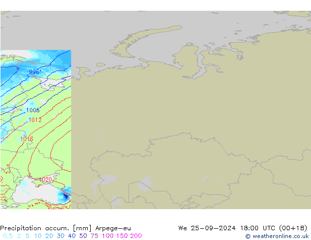 Precipitation accum. Arpege-eu  25.09.2024 18 UTC