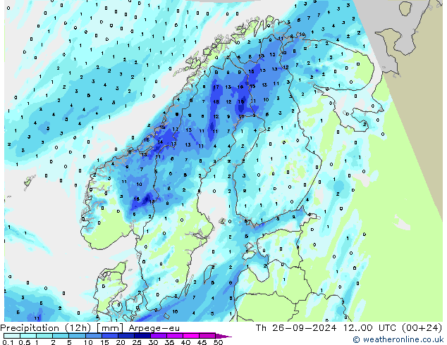 Yağış (12h) Arpege-eu Per 26.09.2024 00 UTC