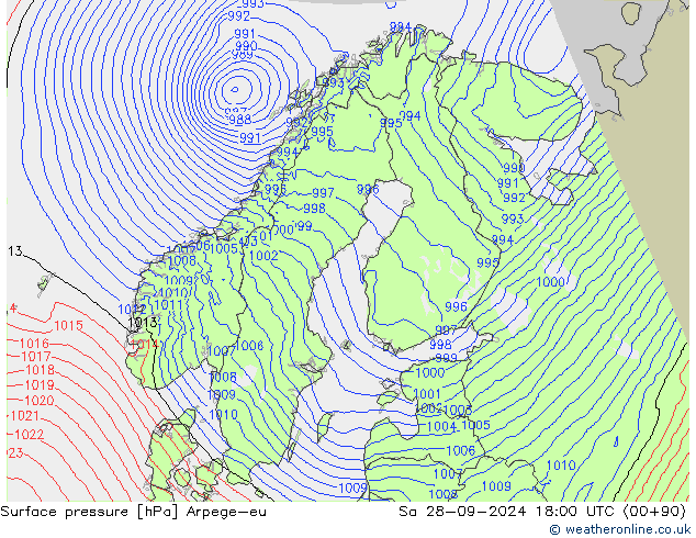 Surface pressure Arpege-eu Sa 28.09.2024 18 UTC