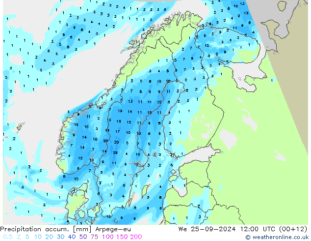 Precipitation accum. Arpege-eu St 25.09.2024 12 UTC