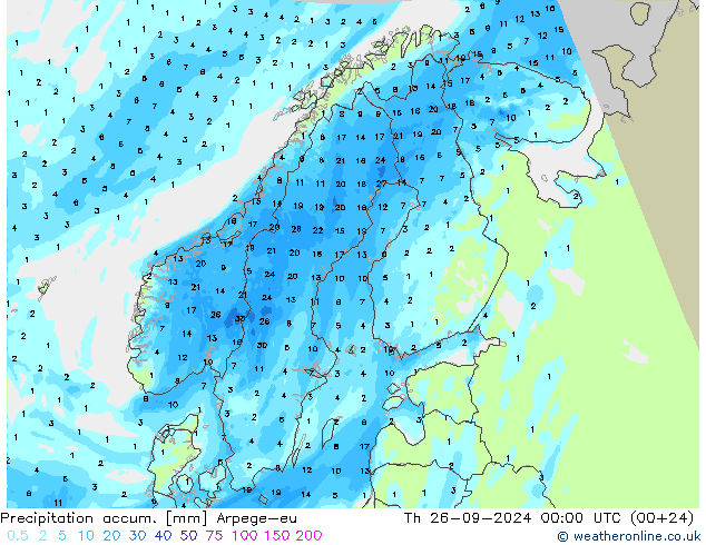 Precipitation accum. Arpege-eu  26.09.2024 00 UTC