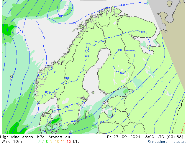 High wind areas Arpege-eu Sex 27.09.2024 15 UTC