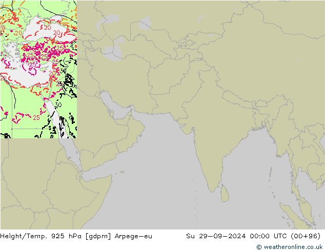 Height/Temp. 925 hPa Arpege-eu Su 29.09.2024 00 UTC