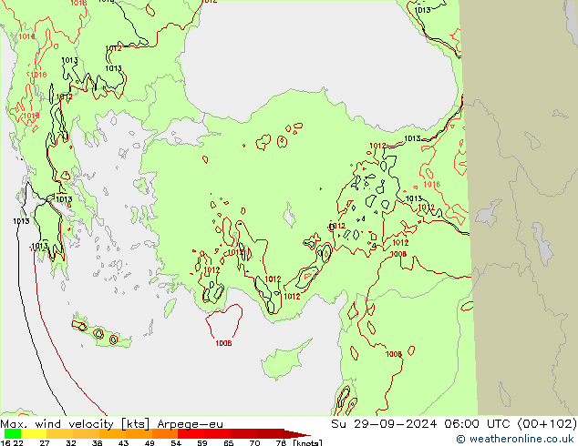 Maks. Rüzgar Hızı Arpege-eu Paz 29.09.2024 06 UTC