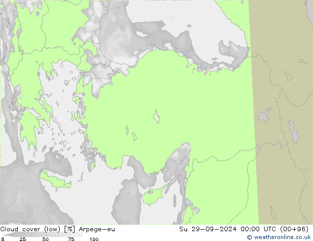 Cloud cover (low) Arpege-eu Su 29.09.2024 00 UTC