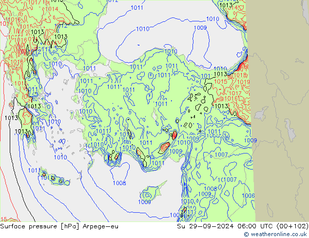 Surface pressure Arpege-eu Su 29.09.2024 06 UTC