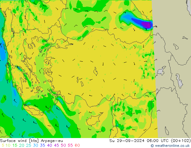 Surface wind Arpege-eu Su 29.09.2024 06 UTC