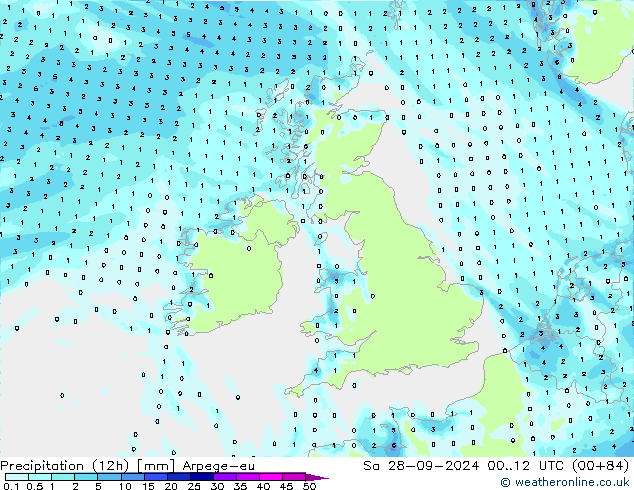 Precipitation (12h) Arpege-eu Sa 28.09.2024 12 UTC