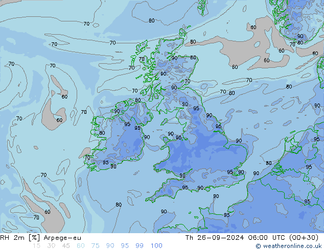 RH 2m Arpege-eu  26.09.2024 06 UTC