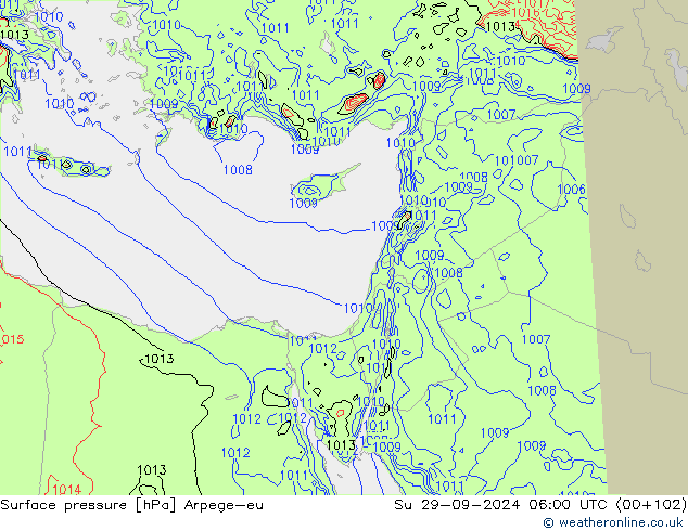 Surface pressure Arpege-eu Su 29.09.2024 06 UTC