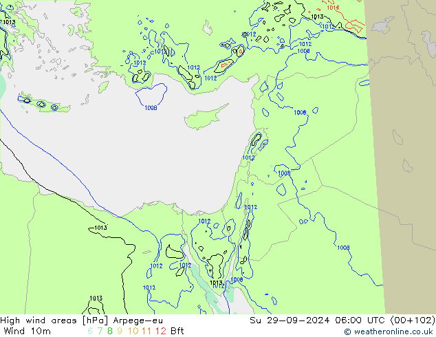yüksek rüzgarlı alanlar Arpege-eu Paz 29.09.2024 06 UTC