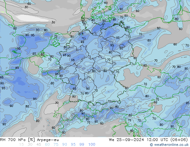 RH 700 hPa Arpege-eu St 25.09.2024 12 UTC