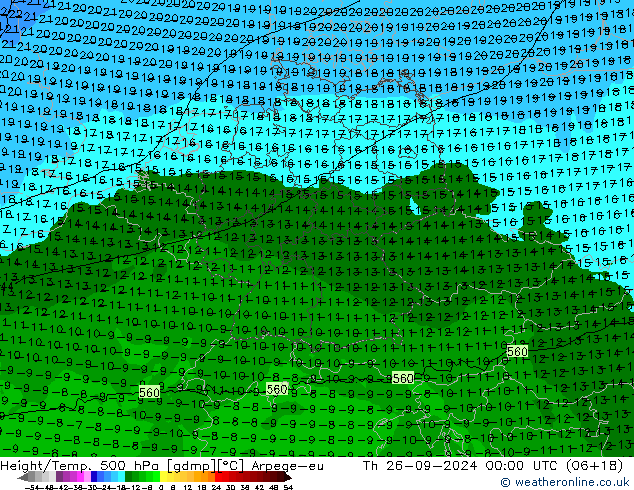 Géop./Temp. 500 hPa Arpege-eu jeu 26.09.2024 00 UTC