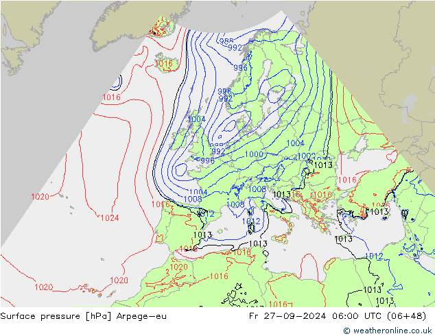 Surface pressure Arpege-eu Fr 27.09.2024 06 UTC