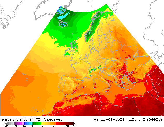 Temperature (2m) Arpege-eu St 25.09.2024 12 UTC