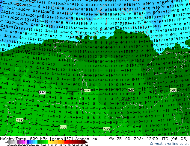 Height/Temp. 500 hPa Arpege-eu Mi 25.09.2024 12 UTC