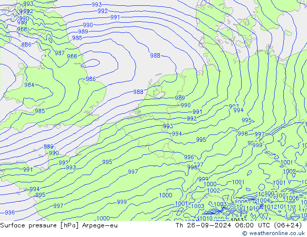 Surface pressure Arpege-eu Th 26.09.2024 06 UTC