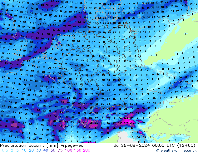 Precipitation accum. Arpege-eu so. 28.09.2024 00 UTC