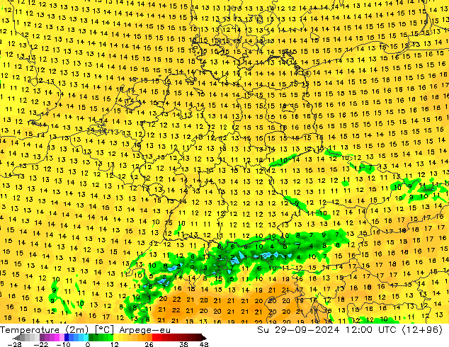 Temperaturkarte (2m) Arpege-eu So 29.09.2024 12 UTC