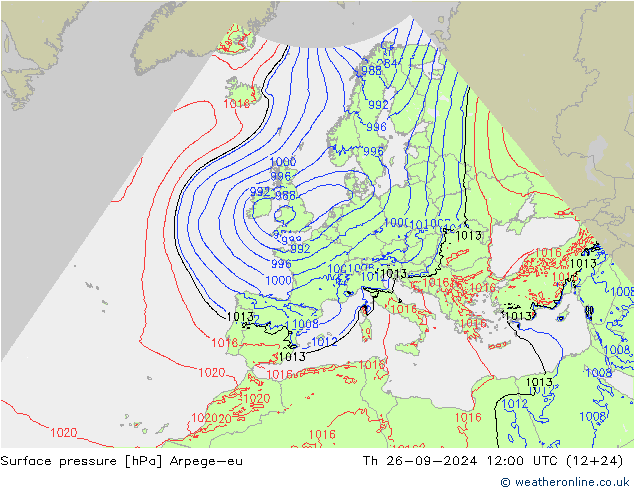 Surface pressure Arpege-eu Th 26.09.2024 12 UTC