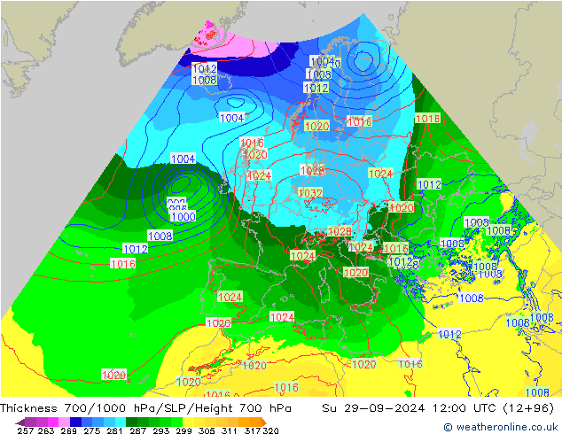 Thck 700-1000 hPa Arpege-eu dom 29.09.2024 12 UTC