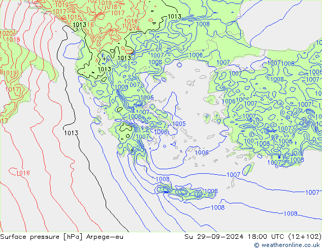 Surface pressure Arpege-eu Su 29.09.2024 18 UTC