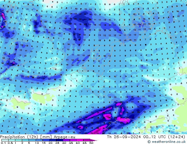 Nied. akkumuliert (12Std) Arpege-eu Do 26.09.2024 12 UTC