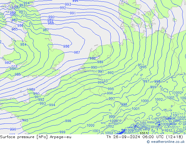 Surface pressure Arpege-eu Th 26.09.2024 06 UTC