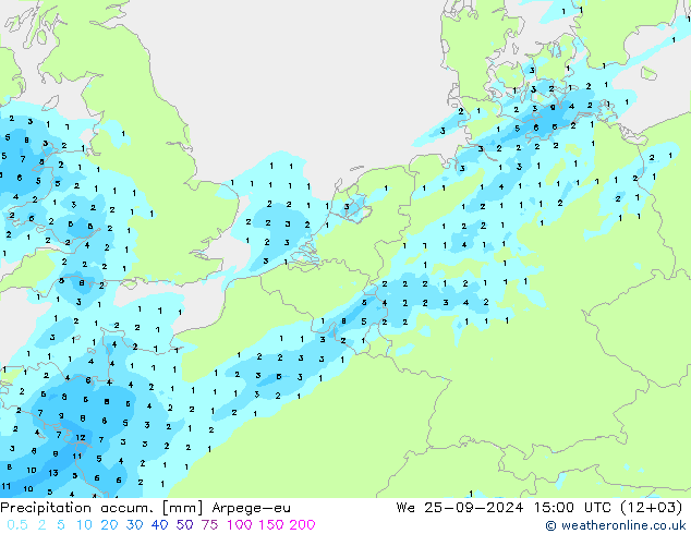 Précipitation accum. Arpege-eu mer 25.09.2024 15 UTC