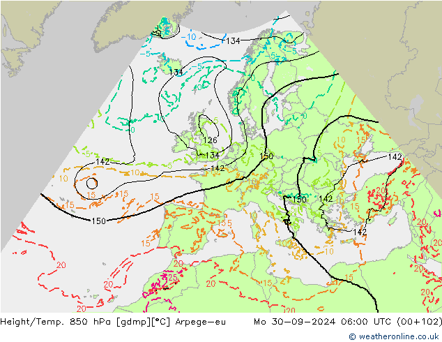 Height/Temp. 850 hPa Arpege-eu Po 30.09.2024 06 UTC