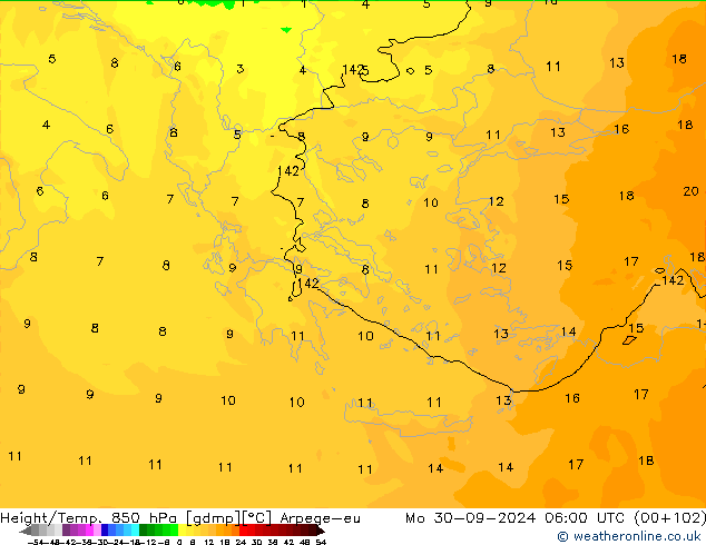 Height/Temp. 850 hPa Arpege-eu Po 30.09.2024 06 UTC