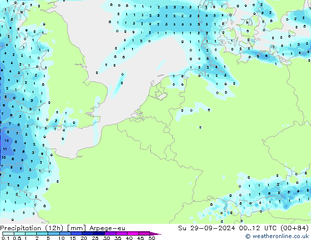 Yağış (12h) Arpege-eu Paz 29.09.2024 12 UTC