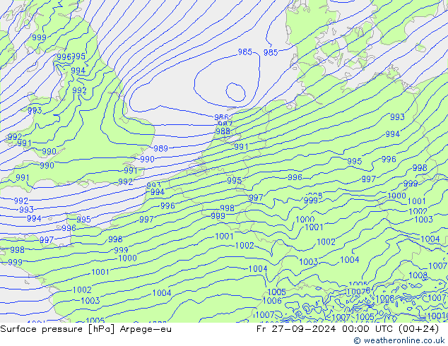 Pressione al suolo Arpege-eu ven 27.09.2024 00 UTC