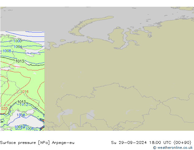 Pressione al suolo Arpege-eu dom 29.09.2024 18 UTC