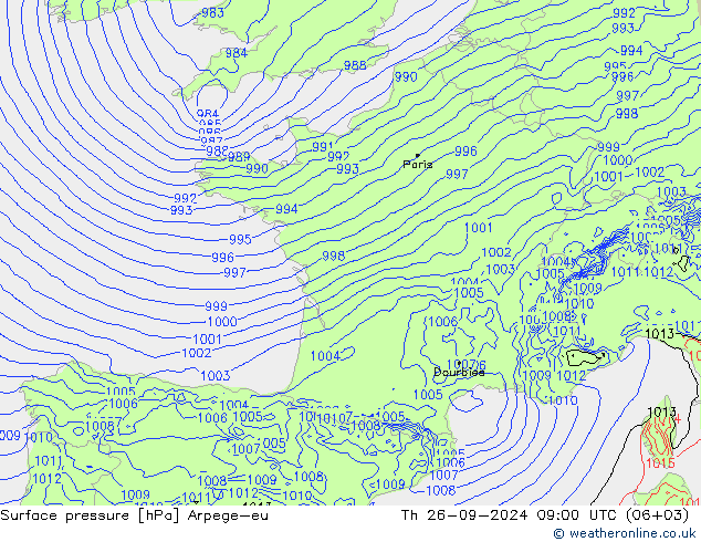 Surface pressure Arpege-eu Th 26.09.2024 09 UTC