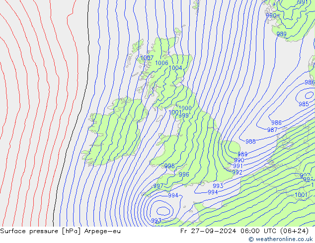 Surface pressure Arpege-eu Fr 27.09.2024 06 UTC