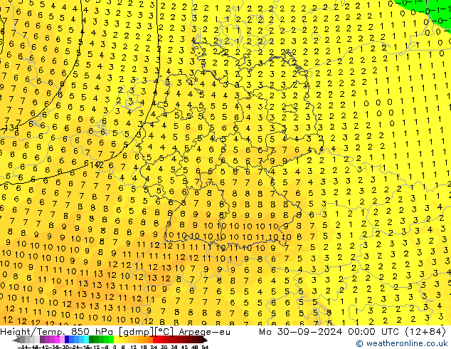 Géop./Temp. 850 hPa Arpege-eu lun 30.09.2024 00 UTC