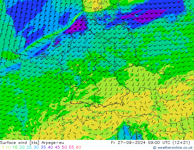 Surface wind Arpege-eu Fr 27.09.2024 09 UTC