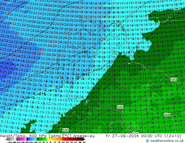 Height/Temp. 500 гПа Arpege-eu пт 27.09.2024 00 UTC