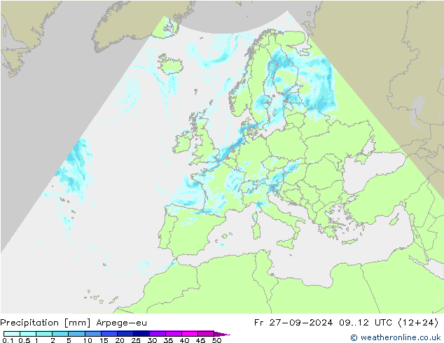 Srážky Arpege-eu Pá 27.09.2024 12 UTC