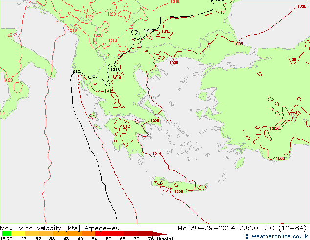 Max. wind velocity Arpege-eu Seg 30.09.2024 00 UTC