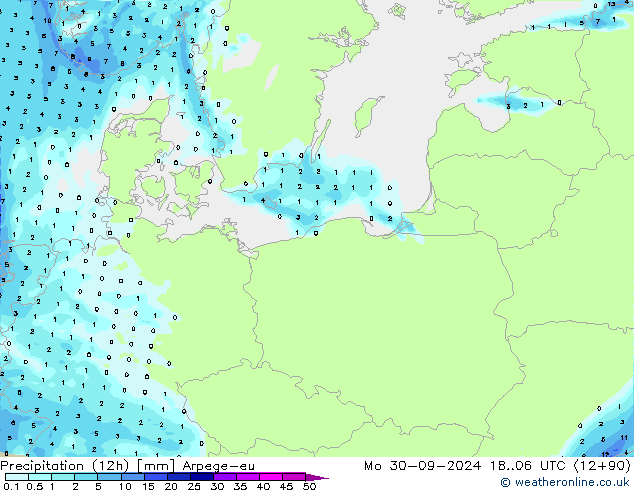 Precipitación (12h) Arpege-eu lun 30.09.2024 06 UTC