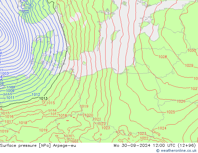 Atmosférický tlak Arpege-eu Po 30.09.2024 12 UTC