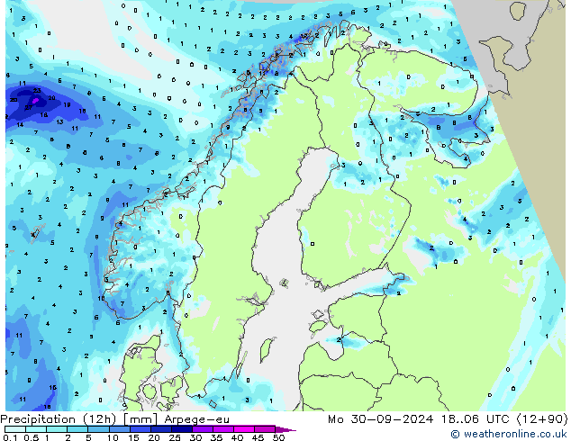 Precipitación (12h) Arpege-eu lun 30.09.2024 06 UTC