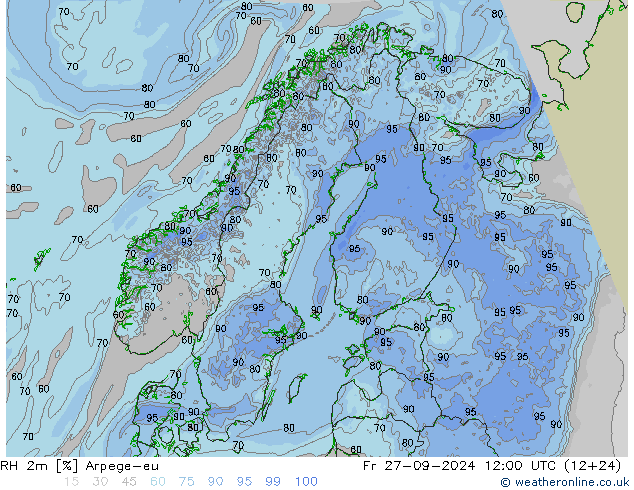 RH 2m Arpege-eu Pá 27.09.2024 12 UTC