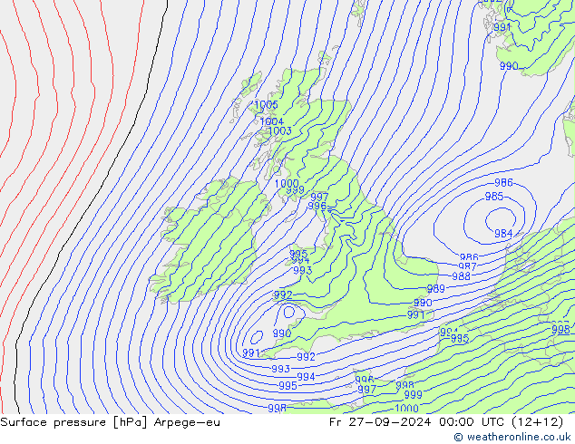 pression de l'air Arpege-eu ven 27.09.2024 00 UTC